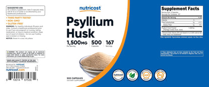 Nutricost Psyllium Husk 1500mg Per Serving, 500 Capsules - Non-GMO & Gluten Free - PrimeBioHealth - canada supplements