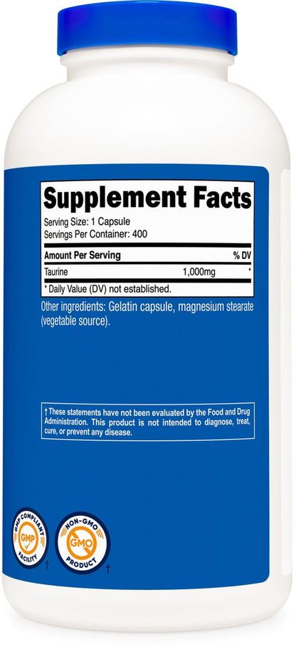 Nutricost Taurine 1000mg, 400 Capsules - PrimeBioHealth - canada supplements