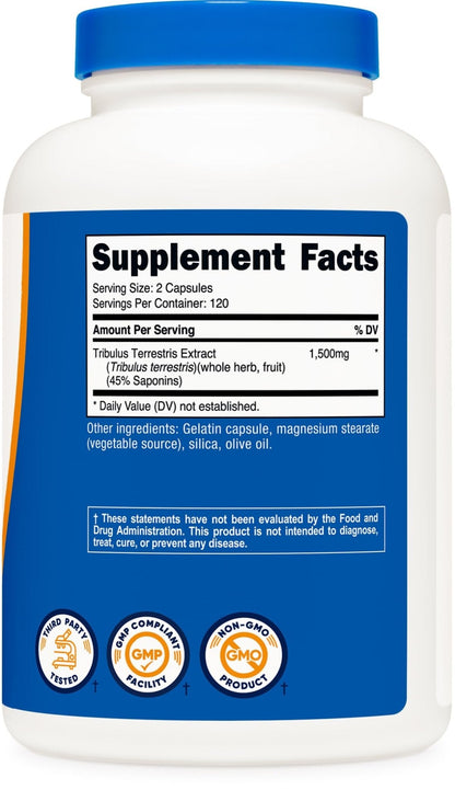 Nutricost Tribulus Terrestris Extract 1500mg, 240 Capsules - 45% Saponins, 120 Servings, Non-GMO, Gluten Free - PrimeBioHealth - canada supplements