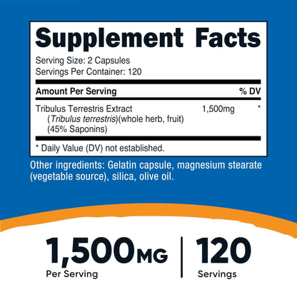 Nutricost Tribulus Terrestris Extract 1500mg, 240 Capsules - 45% Saponins, 120 Servings, Non-GMO, Gluten Free - PrimeBioHealth - canada supplements