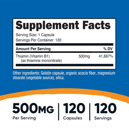 Nutricost Vitamin B1 (Thiamine) 500mg, 120 Capsules - PrimeBioHealth - canada supplements