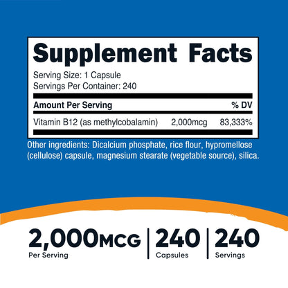 Nutricost Vitamin B12 (Methylcobalamin) 2000mcg, 240 Capsules - Vegetarian Caps, Non-GMO, Gluten Free B12 Supplement - PrimeBioHealth - canada supplements