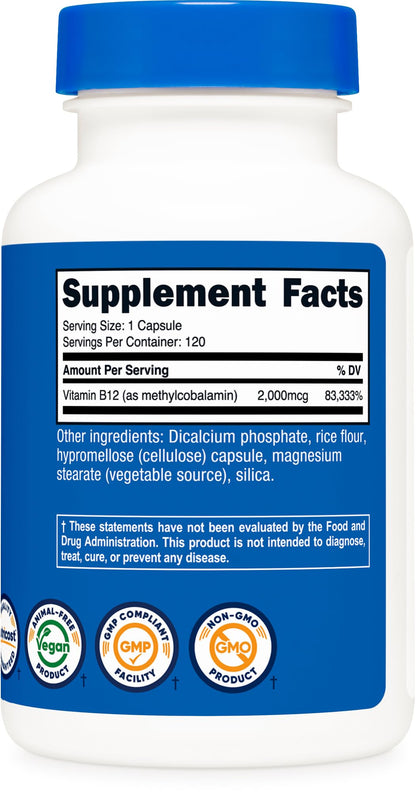 Nutricost Vitamin B12 (Methylcobalamin) 2000mcg, 240 Capsules - Vegetarian Caps, Non-GMO, Gluten Free B12 Supplement - PrimeBioHealth - canada supplements