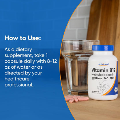 Nutricost Vitamin B12 (Methylcobalamin) 2000mcg, 240 Capsules - Vegetarian Caps, Non-GMO, Gluten Free B12 Supplement - PrimeBioHealth - canada supplements