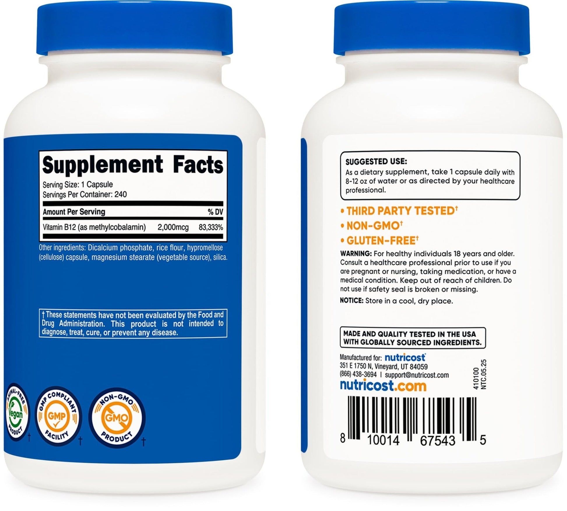 Nutricost Vitamin B12 (Methylcobalamin) 2000mcg, 240 Capsules - Vegetarian Caps, Non-GMO, Gluten Free B12 Supplement - PrimeBioHealth - canada supplements