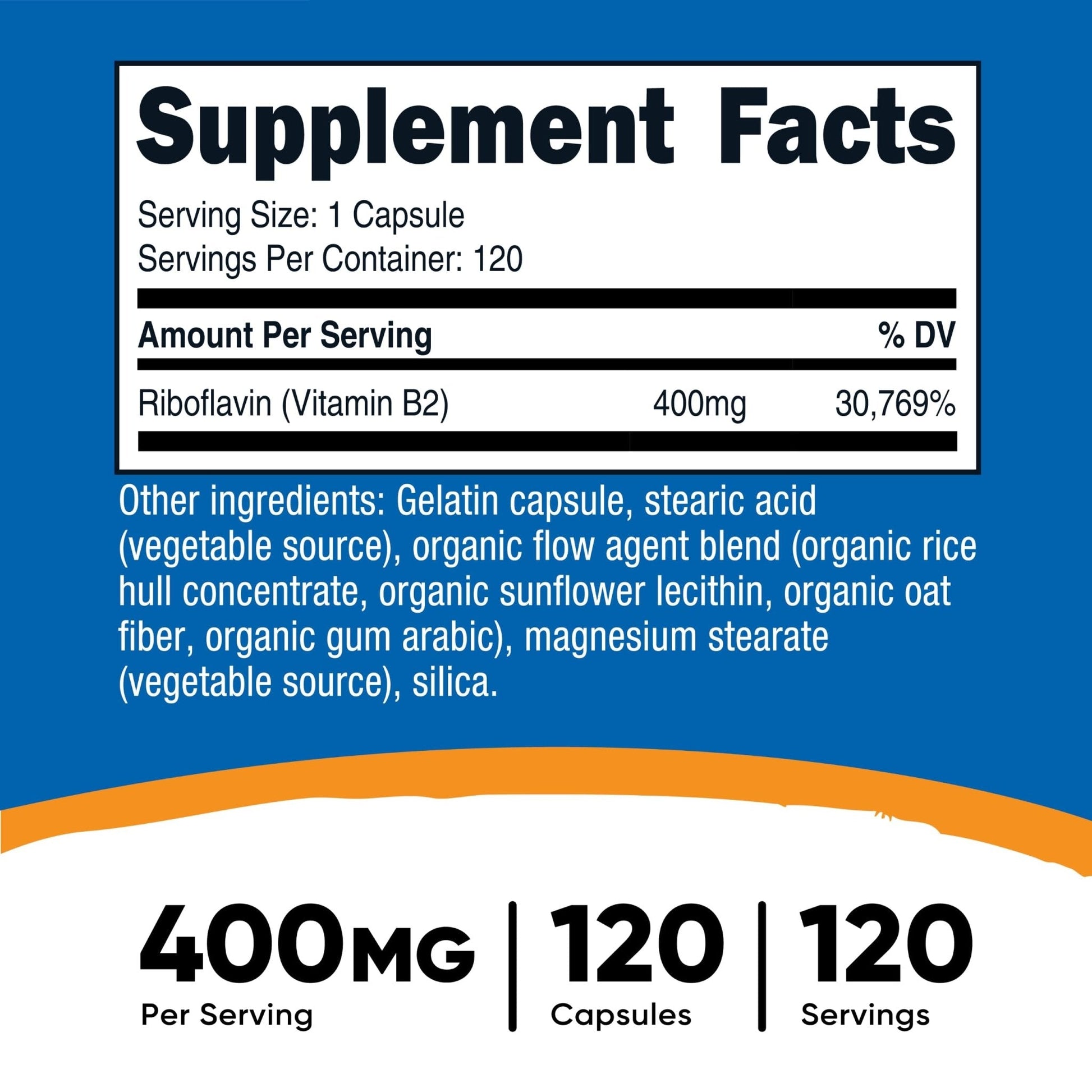 Nutricost Vitamin B2 (Riboflavin) 400mg, 120 Capsules - Gluten Free, Non-GMO - PrimeBioHealth - canada supplements