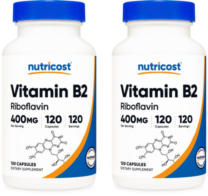 Nutricost Vitamin B2 (Riboflavin) 400mg, 120 Capsules - Gluten Free, Non-GMO - PrimeBioHealth - canada supplements