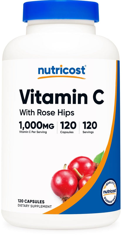 Nutricost Vitamin C with Rose Hips 1025mg, 240 Capsules, Gluten Free | Vitamin C 1,000mg, Rose Hips 25mg, GMO-Free - PrimeBioHealth - canada supplements