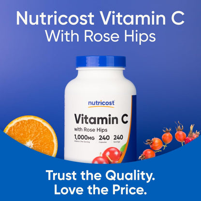 Nutricost Vitamin C with Rose Hips 1025mg, 240 Capsules - Vitamin C 1,000mg, Rose Hips 25mg, Premium - PrimeBioHealth - canada supplements