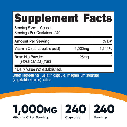 Nutricost Vitamin C with Rose Hips 1025mg, 240 Capsules - Vitamin C 1,000mg, Rose Hips 25mg, Premium - PrimeBioHealth - canada supplements