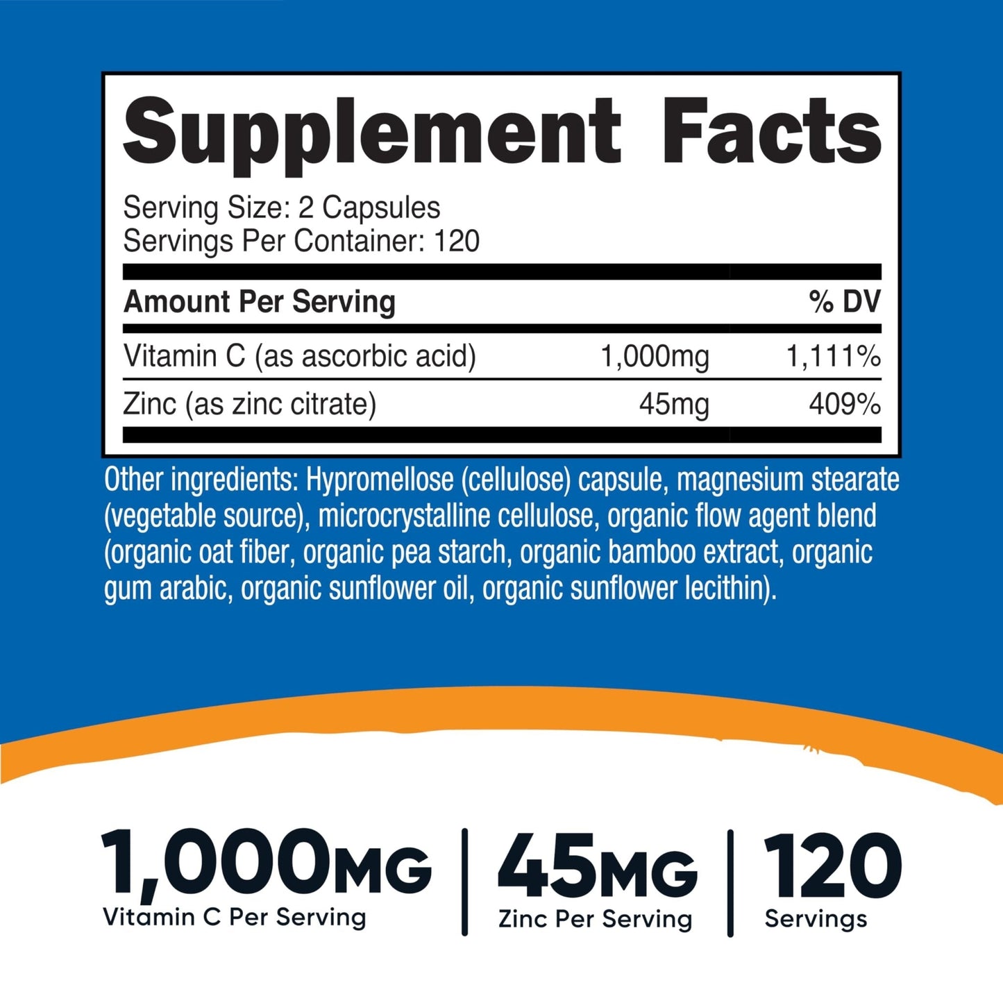 Nutricost Vitamin C with Zinc Capsules, 120 Servings - 1000mg, 45mg Zinc, Non-GMO, Gluten Free Vitamin C Supplement - PrimeBioHealth - canada supplements