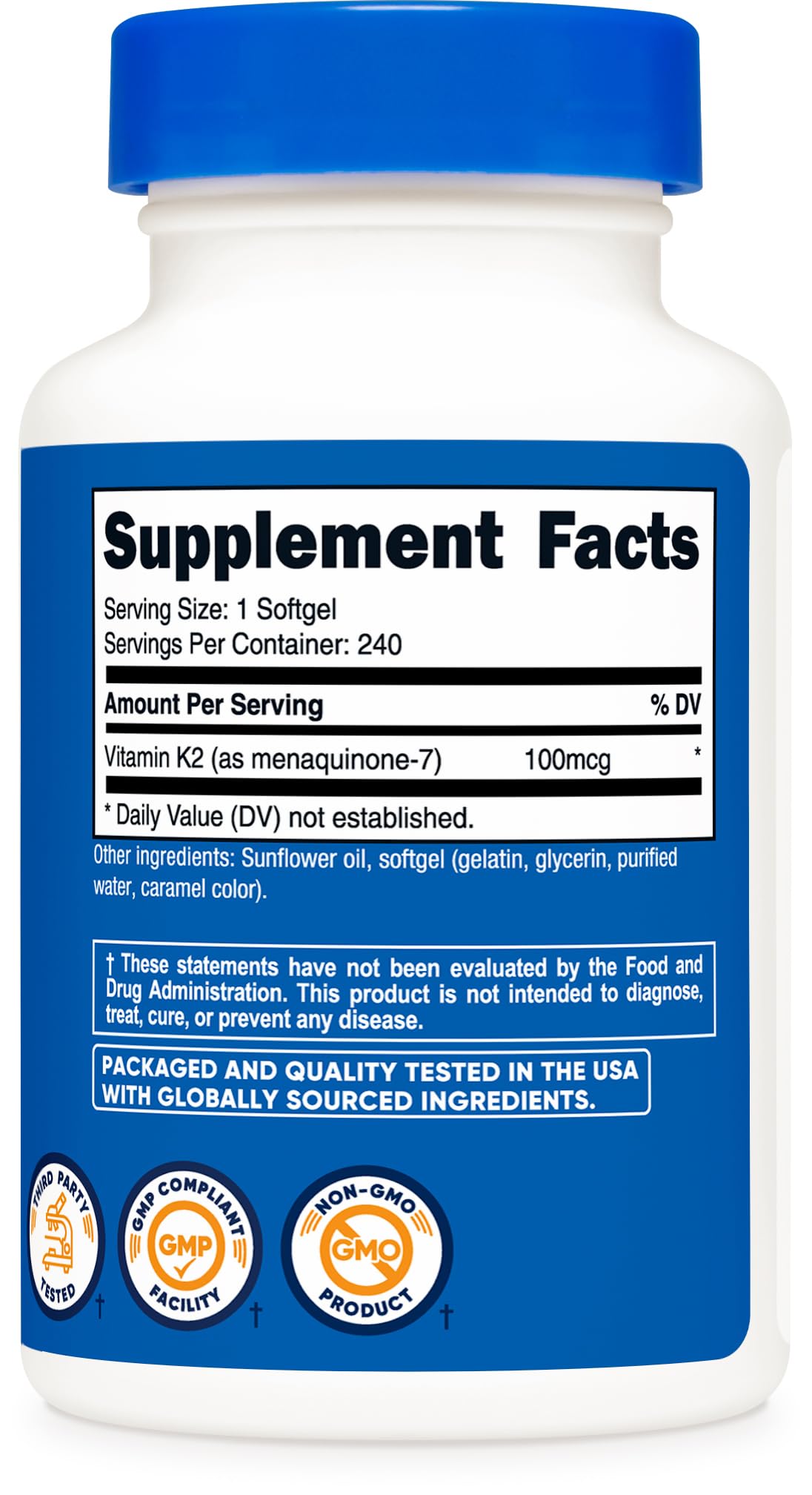 Nutricost Vitamin K2 MK-7 100 mcg, 240 Softgels, Gluten Free, GMO-Free | MK7 - PrimeBioHealth - canada supplements