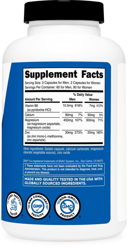 Nutricost ZMA 180 Capsules - Non-GMO and Gluten Free ZMA Supplement - PrimeBioHealth - canada supplements