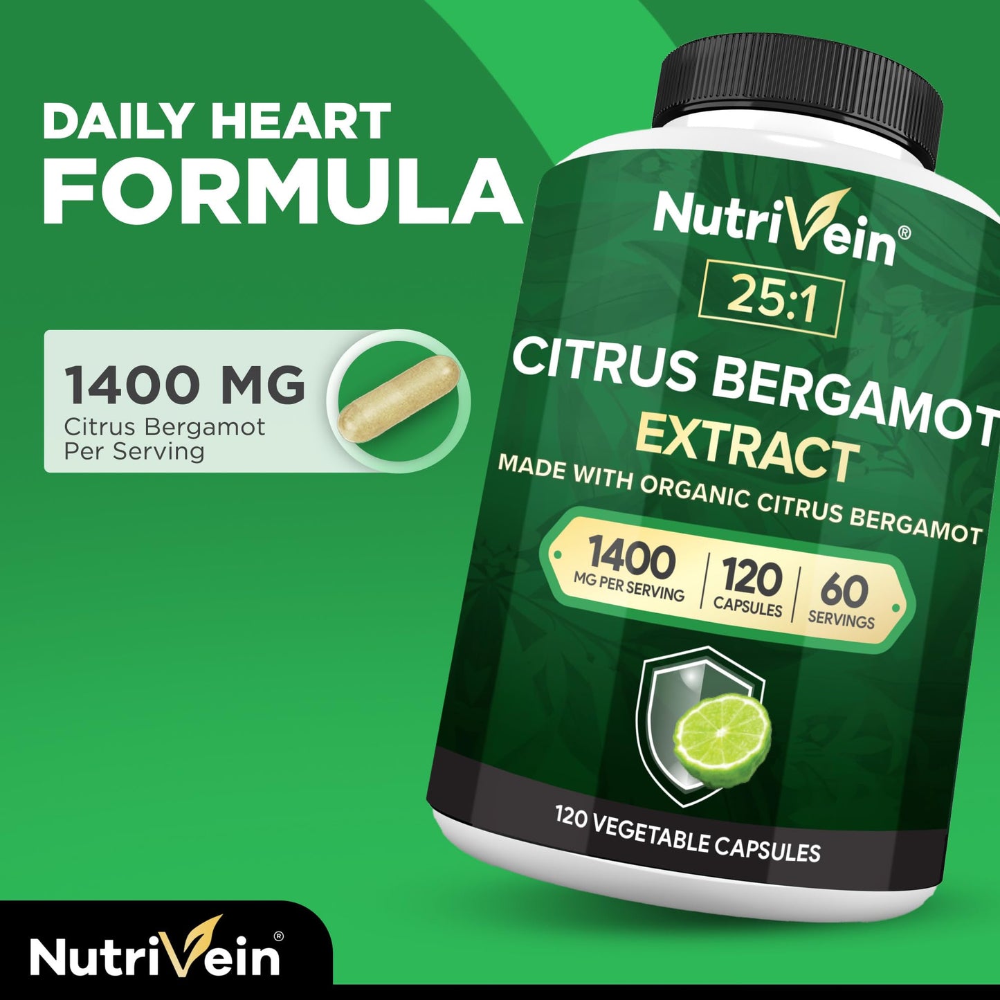 Nutrivein Premium Citrus Bergamot Supplement 1400mg 25:1 Bergamia Extract - 60 Day Supply (120 Capsules): Powerful Italian Citrus Bergamot 1400 mg+ - PrimeBioHealth - canada supplements