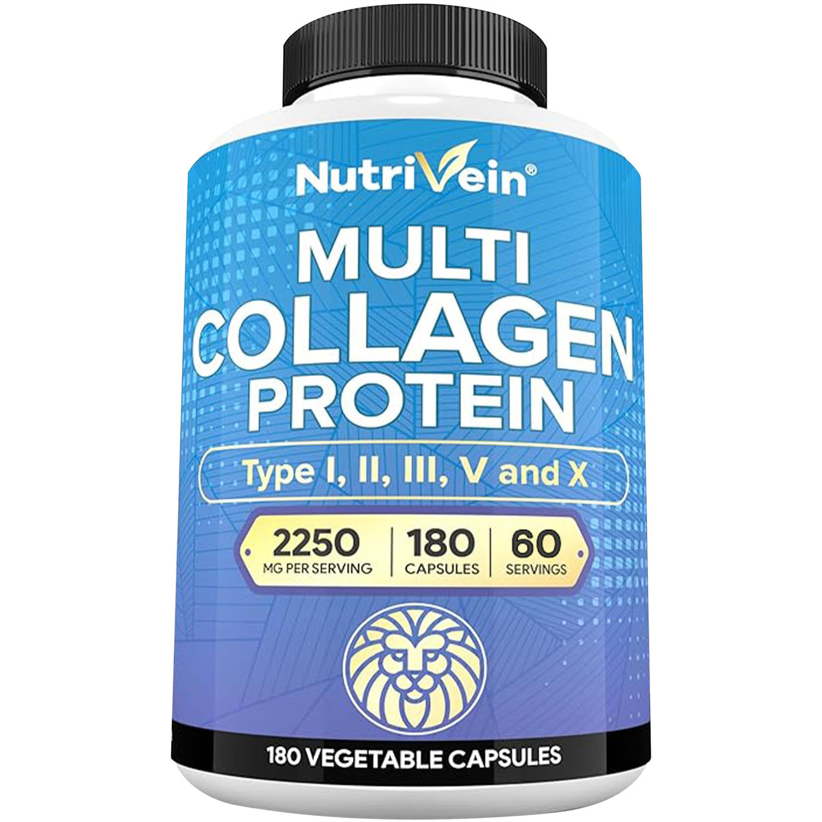 Nutrivein Premium Multi Collagen Pills 2250 mg - 180 Easy-to-Swallow Collagen Capsules: Type I, II, III, V, X Hydrolyzed Protein Peptides for Women and Men - PrimeBioHealth - canada supplements