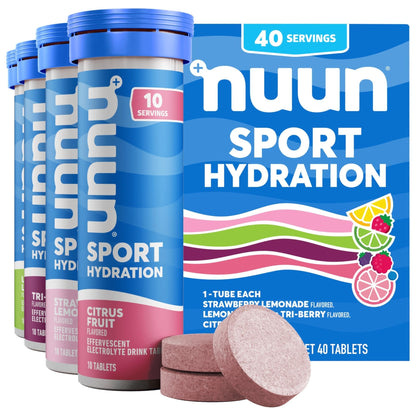 Nuun Sport Electrolyte Tablets with Magnesium, Calcium, Potassium, Chloride & Sodium, Gluten Free & Vegan, Mixed Flavor, 4 Pack (40 Servings Total) - PrimeBioHealth - canada supplements