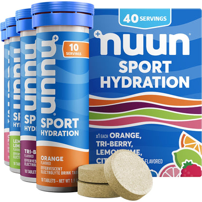 Nuun Sport Electrolyte Tablets with Magnesium, Calcium, Potassium, Chloride & Sodium, Gluten Free & Vegan, Mixed Flavors, 4 Pack (40 Servings Total) - PrimeBioHealth - canada supplements