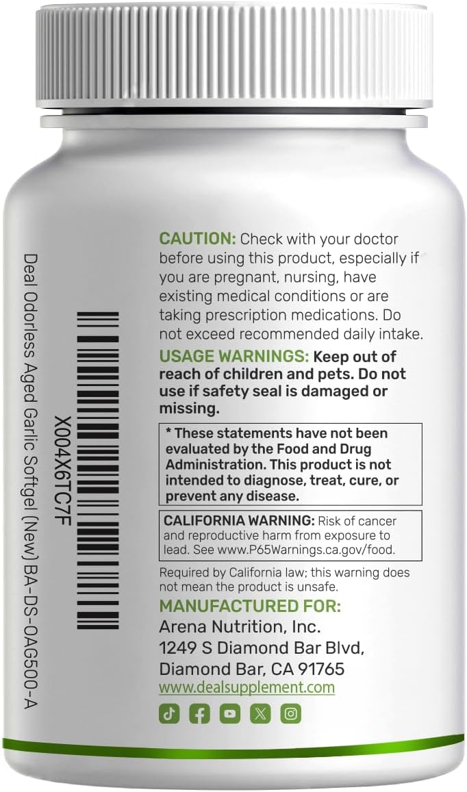 Odorless Aged Garlic, 500 Softgels – Enhanced with MCT Oil - Fresh Allium Sativum Bulb Source – 2-Years Aged Garlic Extract – Non-GMO, cGMP Manufactured - PrimeBioHealth - canada supplements