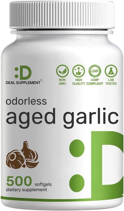 Odorless Aged Garlic, 500 Softgels – Enhanced with MCT Oil - Fresh Allium Sativum Bulb Source – 2-Years Aged Garlic Extract – Non-GMO, cGMP Manufactured - PrimeBioHealth - canada supplements