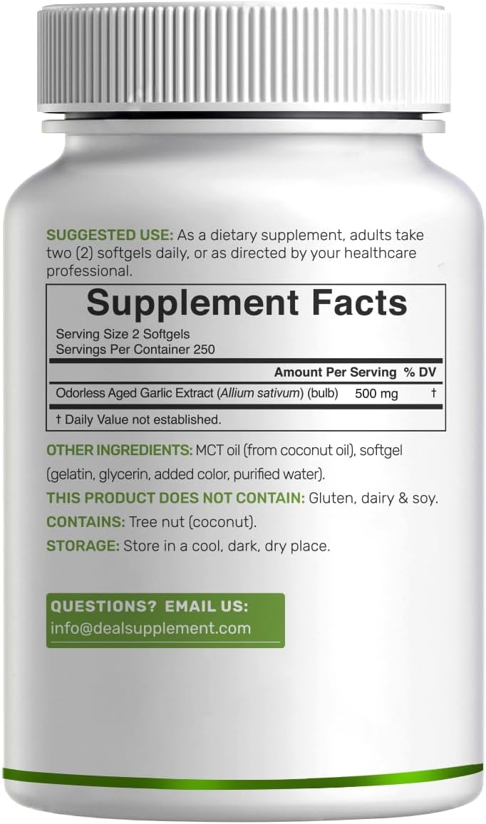 Odorless Aged Garlic, 500 Softgels – Enhanced with MCT Oil - Fresh Allium Sativum Bulb Source – 2-Years Aged Garlic Extract – Non-GMO, cGMP Manufactured - PrimeBioHealth - canada supplements
