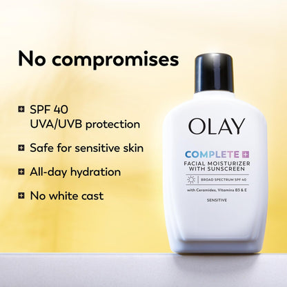 Olay Complete+ Face Moisturizer with Sunscreen SPF 40, For Sensitive Skin, Broad Spectrum Sun Protection, Fragrence-Free - PrimeBioHealth - canada supplements