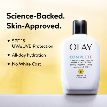 Olay Face Moisturizer, Complete with Sunscreen SPF 15, Daily Facial Lotion for Normal Skin, Lightweight Hydrating Broad Spectrum Sun Protection - PrimeBioHealth - canada supplements