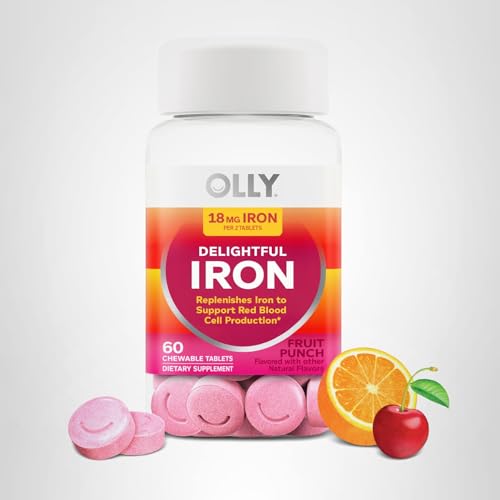 OLLY Delightful Iron Chewable Tablet, Iron Supplement from AB Fortis, Fruit Punch Flavored, 30 or 20 Day Supply - 60 Count - PrimeBioHealth - canada supplements