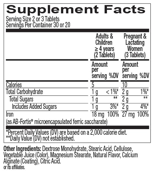 OLLY Delightful Iron Chewable Tablet, Iron Supplement from AB Fortis, Fruit Punch Flavored, 30 or 20 Day Supply - 60 Count - PrimeBioHealth - canada supplements