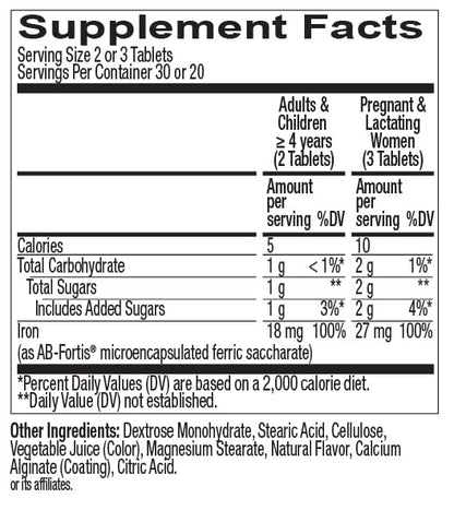 OLLY Delightful Iron Chewable Tablet, Iron Supplement from AB Fortis, Fruit Punch Flavored, 30 or 20 Day Supply - 60 Count - PrimeBioHealth - canada supplements
