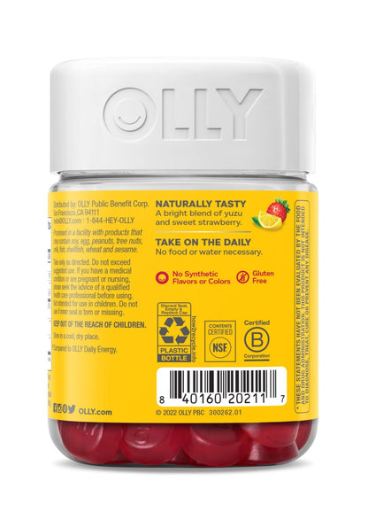 OLLY Extra Strength Daily Energy Gummy, Caffeine Free, 1000mcg Vitamin B12, CoQ10, Goji Berry, Adult Chewable Supplement - PrimeBioHealth - canada supplements