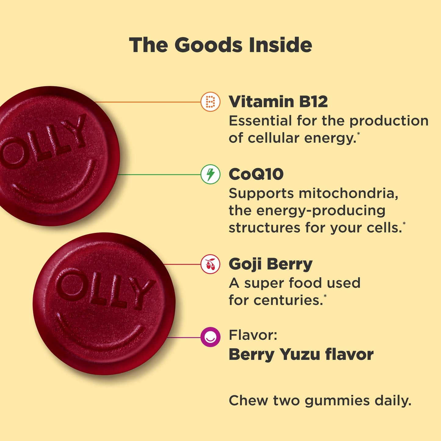 OLLY Extra Strength Daily Energy Gummy, Caffeine Free, 1000mcg Vitamin B12, CoQ10, Goji Berry, Adult Chewable Supplement - PrimeBioHealth - canada supplements