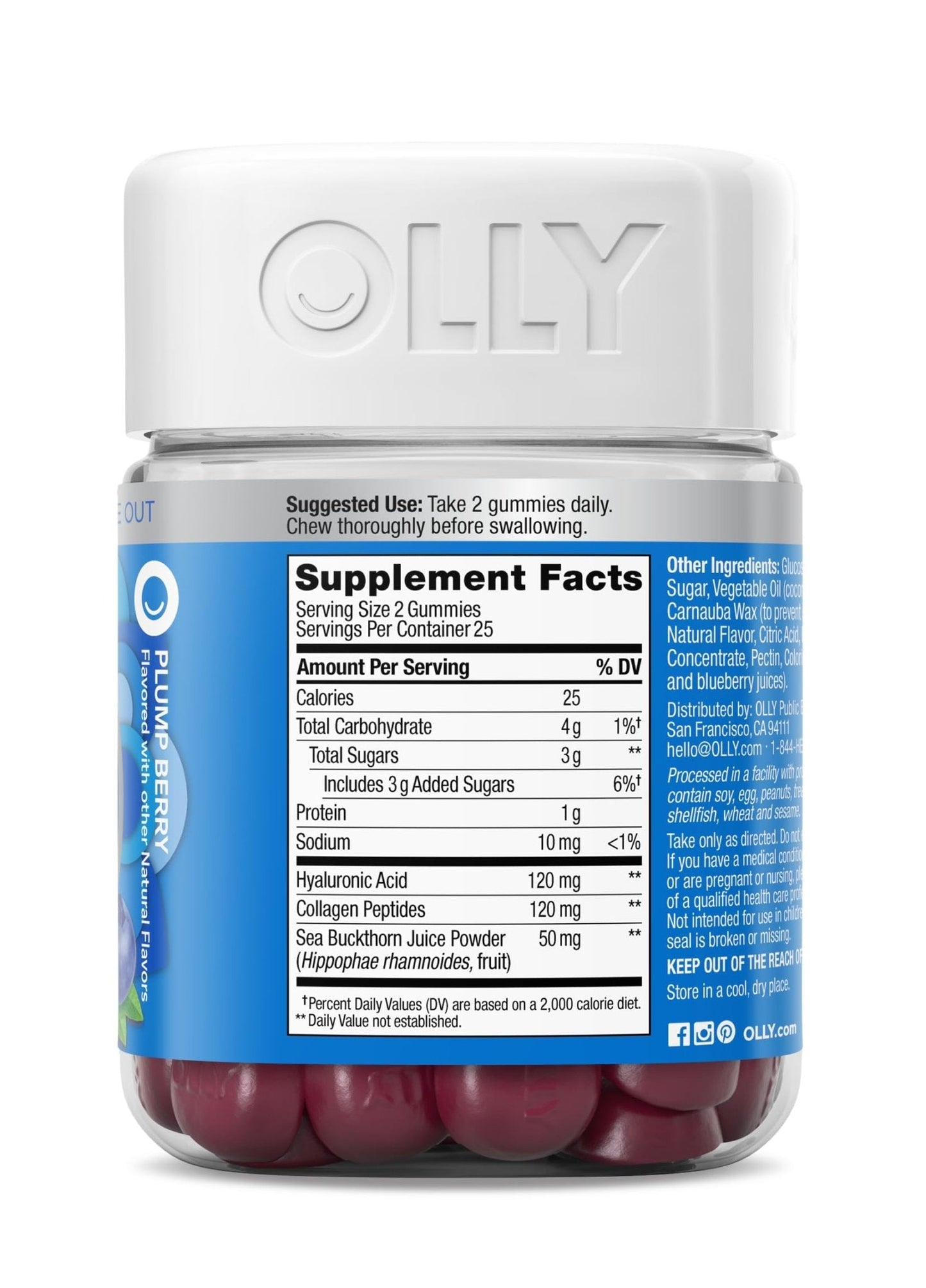 OLLY Glowing Skin Gummy, Hydrated & Youthful Skin,* Hyaluronic Acid, Collagen Peptides, Sea Buckthorn, Plump Berry Flavor - PrimeBioHealth - canada supplements