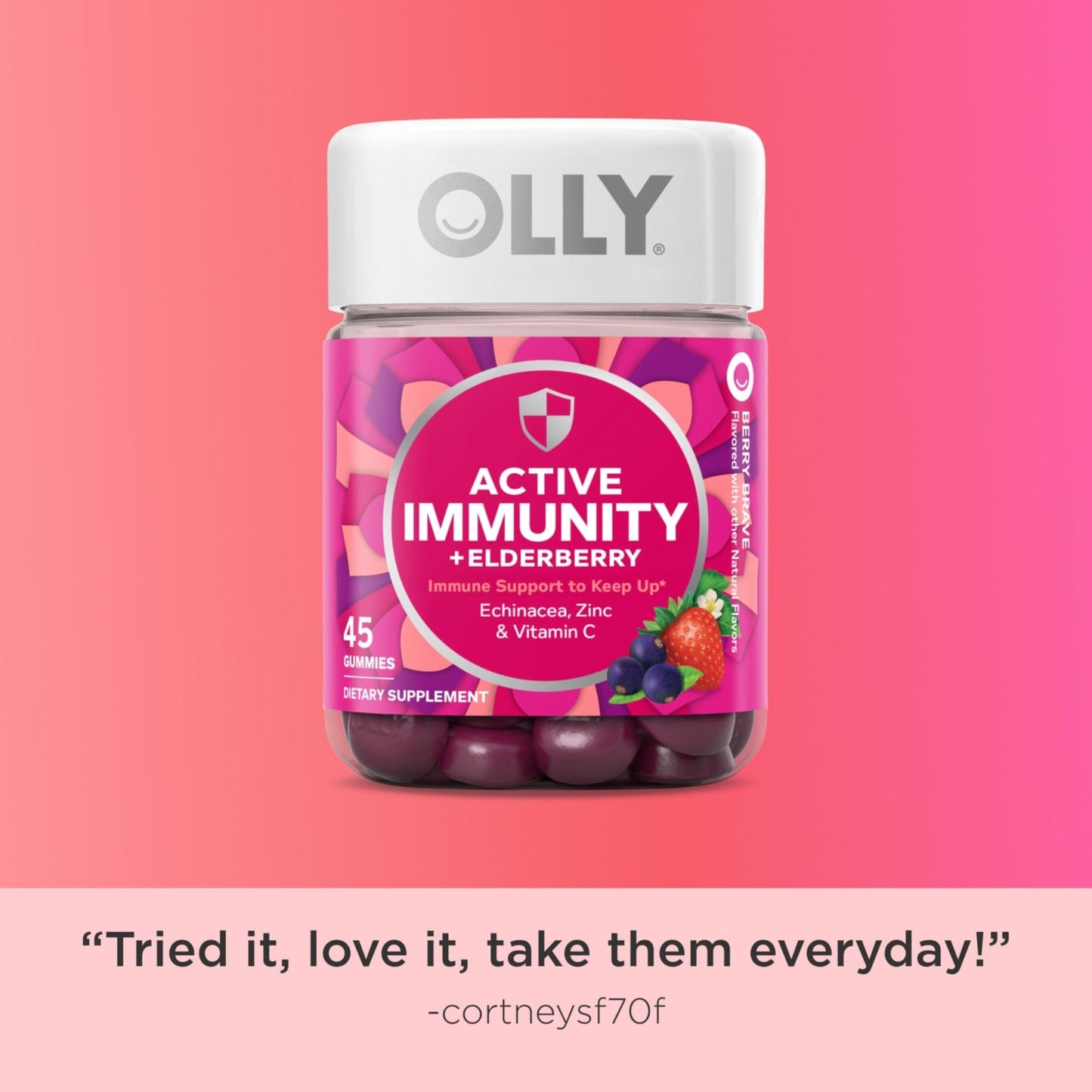 OLLY Immunity Gummy, Immune Support, Elderberry, Zinc, Vitamin C, Supplement, Berry Flavor, 15 Day Supply - 45 Count - PrimeBioHealth - canada supplements