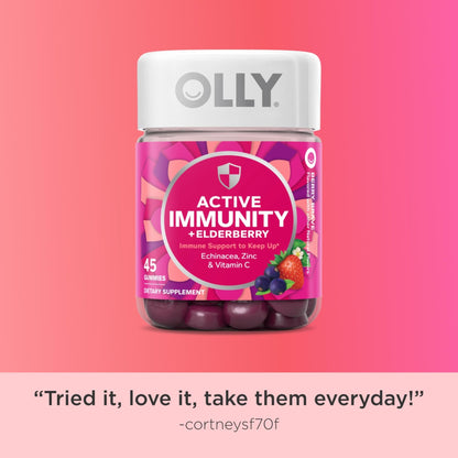 OLLY Immunity Gummy, Immune Support, Elderberry, Zinc, Vitamin C, Supplement, Berry Flavor, 15 Day Supply - 45 Count - PrimeBioHealth - canada supplements