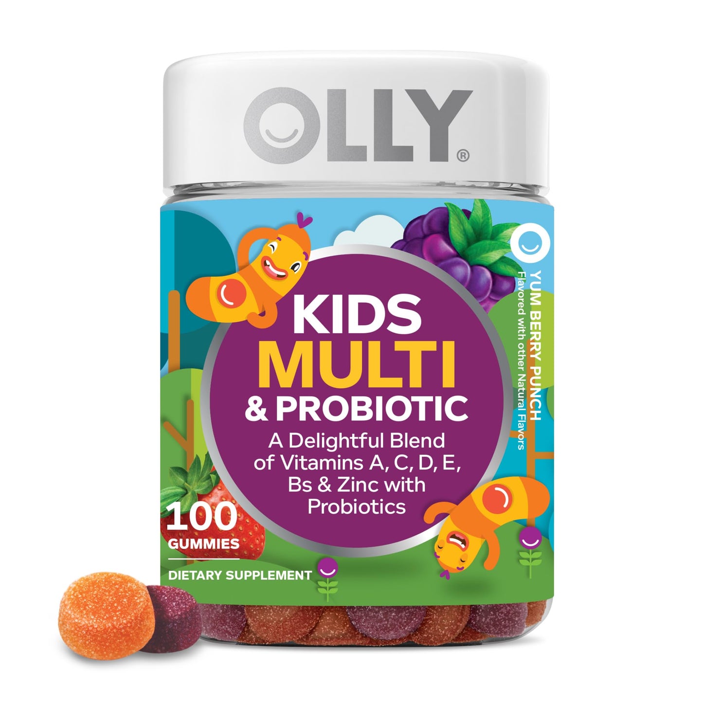 OLLY Kids Multivitamin & Probiotic Gummy, Digestive Support, Vitamins A, D, C, E, B, Zinc, Chewable Supplement, Berry Flavor, 50 day supply - 100 Count - PrimeBioHealth - canada supplements