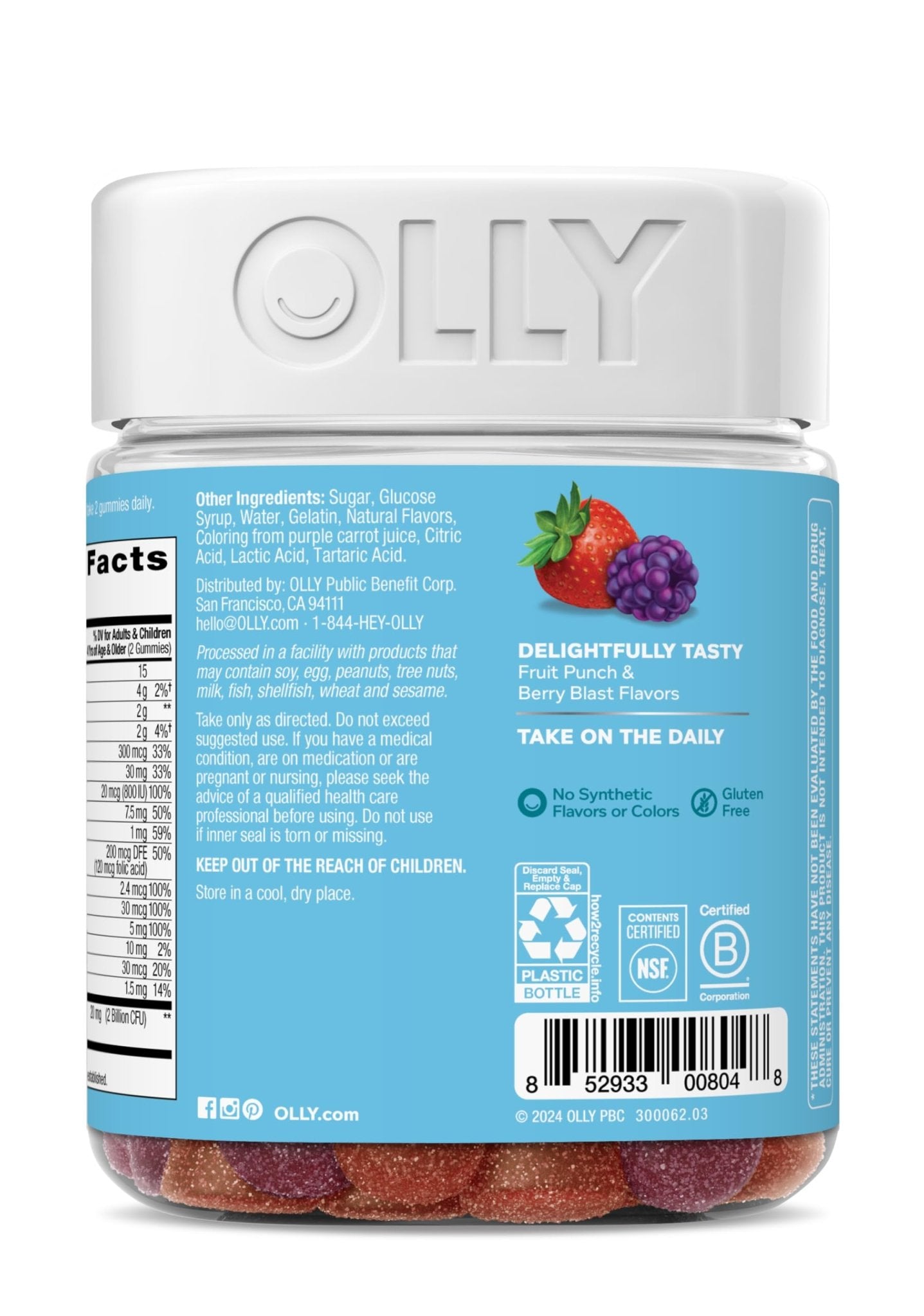 OLLY Kids Multivitamin & Probiotic Gummy, Digestive Support, Vitamins A, D, C, E, B, Zinc, Chewable Supplement, Berry Flavor, 50 day supply - 100 Count - PrimeBioHealth - canada supplements