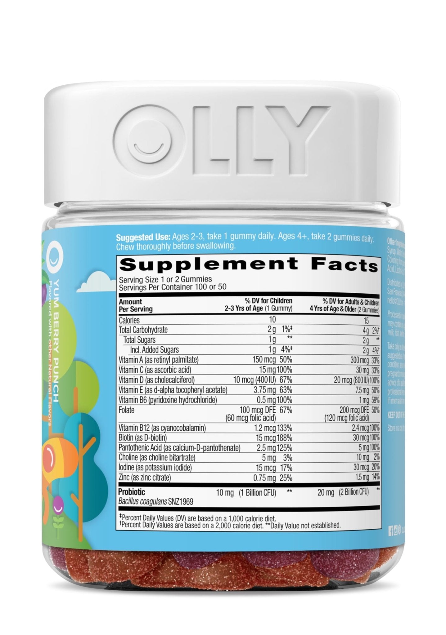 OLLY Kids Multivitamin & Probiotic Gummy, Digestive Support, Vitamins A, D, C, E, B, Zinc, Chewable Supplement, Berry Flavor, 50 day supply - 100 Count - PrimeBioHealth - canada supplements