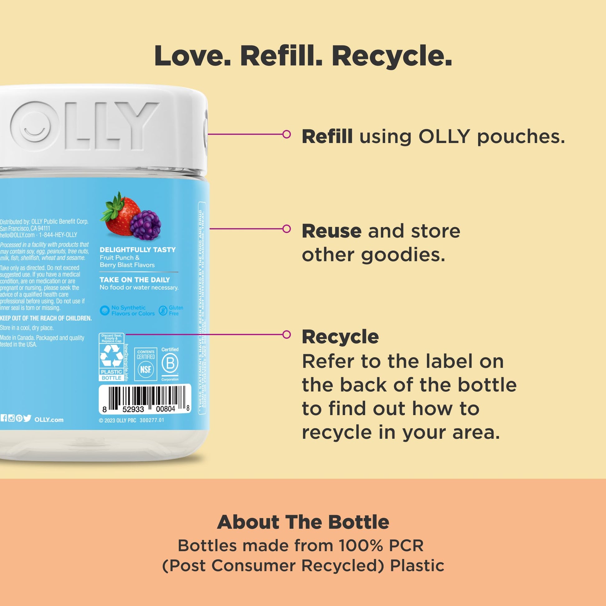 OLLY Kids Multivitamin & Probiotic Gummy, Digestive Support, Vitamins A, D, C, E, B, Zinc, Chewable Supplement, Berry Flavor, 50 day supply - 100 Count - PrimeBioHealth - canada supplements