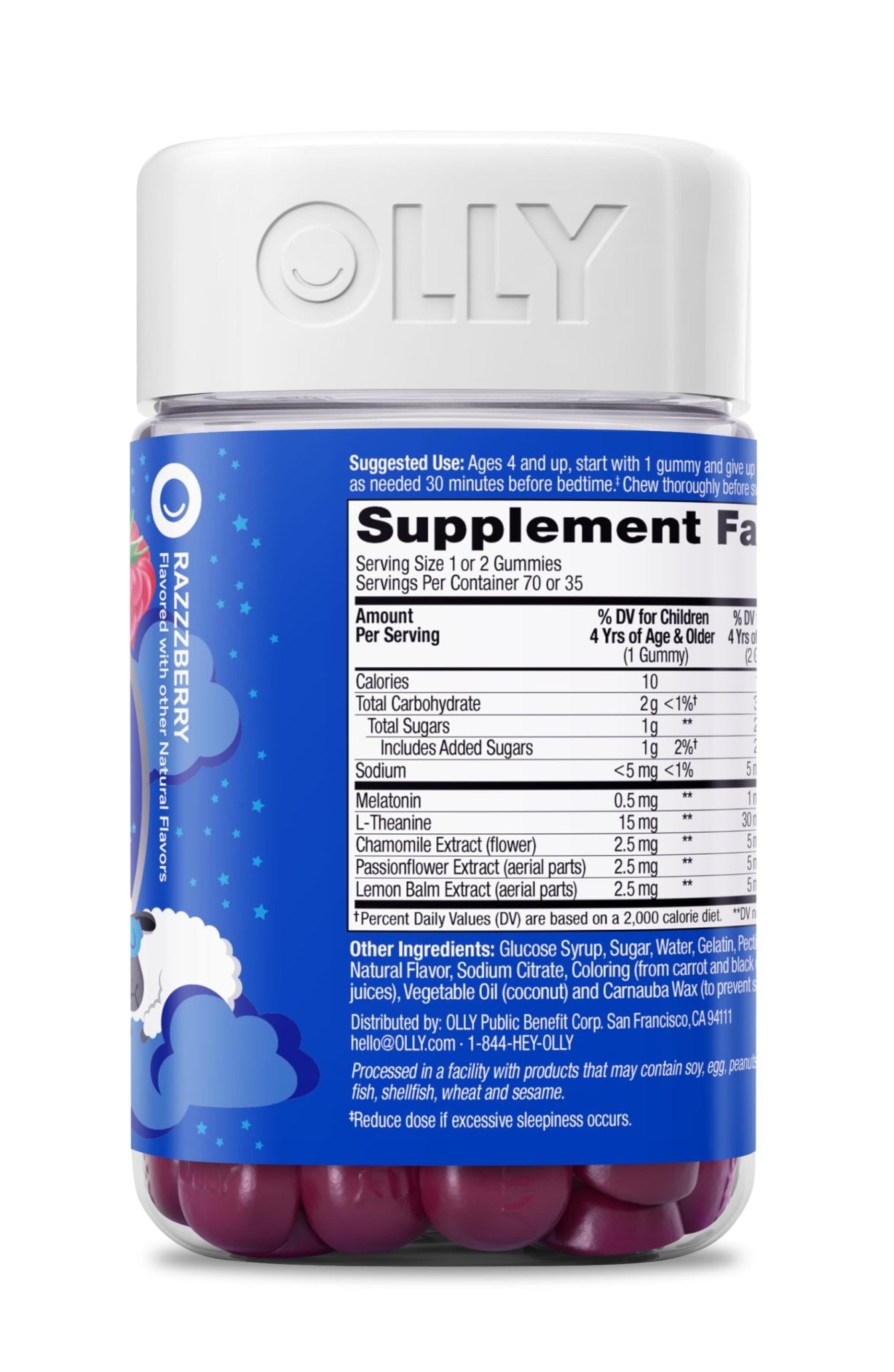 OLLY Kids Sleep Gummies, 0.5mg Melatonin, L Theanine, Chamomile, and Lemon Balm, Raspberry - 70 Count - PrimeBioHealth - canada supplements