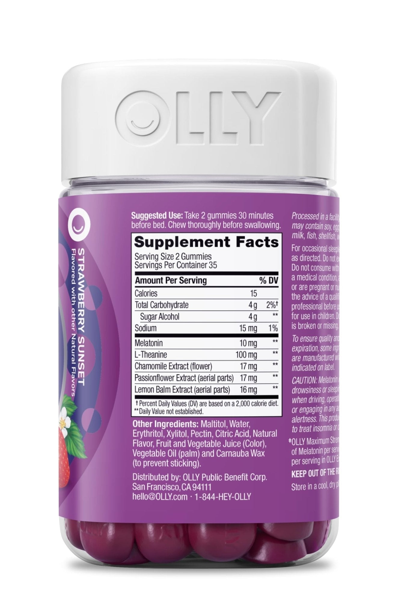OLLY Max Strength Sleep Gummy, 10mg Melatonin, L-Theanine, Chamomile, Lemon Balm, Sugar Free, Vegetarian Sleep Aid, Strawberry - 70 Count - PrimeBioHealth - canada supplements