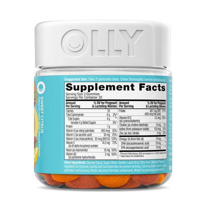 OLLY Prenatal Multivitamin Gummy, Supports Healthy Growth and Brain Development, Folic Acid, Vitamin D, Omega 3 DHA, Chewable Supplement - PrimeBioHealth - canada supplements