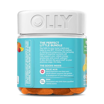 OLLY Prenatal Multivitamin Gummy, Supports Healthy Growth and Brain Development, Folic Acid, Vitamin D, Omega 3 DHA, Chewable Supplement - PrimeBioHealth - canada supplements