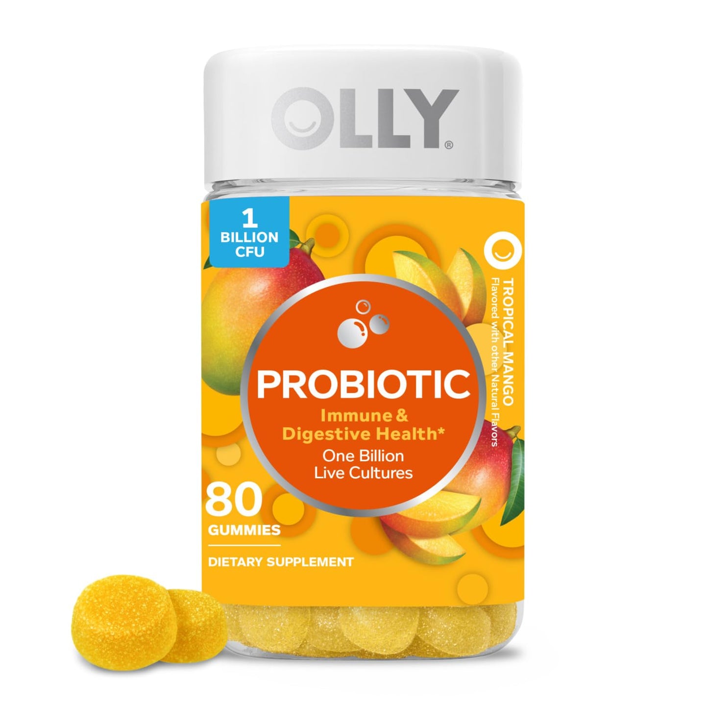 OLLY Probiotic Gummy, 1 Billion CFUs, Immune and Digestive Support, Chewable Probiotic Supplement, Mango, 80 Count - PrimeBioHealth - canada supplements
