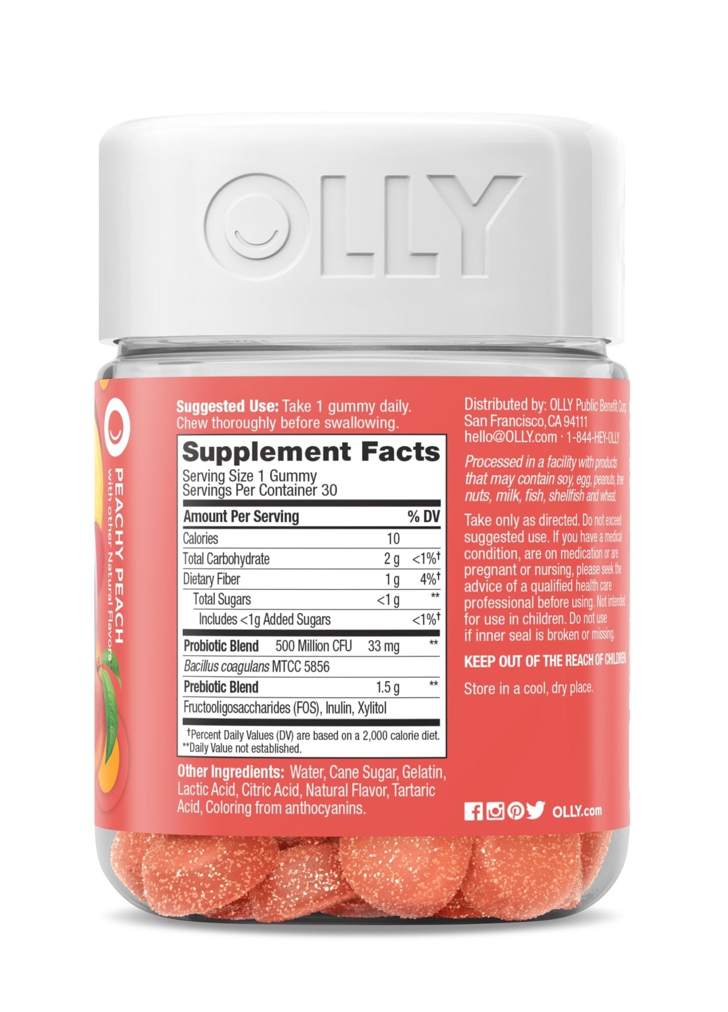 OLLY Probiotic + Prebiotic Gummy, Digestive Support and Gut Health, 500 Million CFUs, Fiber, Adult Chewable Supplement - PrimeBioHealth - canada supplements