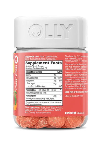 OLLY Probiotic + Prebiotic Gummy, Digestive Support and Gut Health, 500 Million CFUs, Fiber, Adult Chewable Supplement - PrimeBioHealth - canada supplements