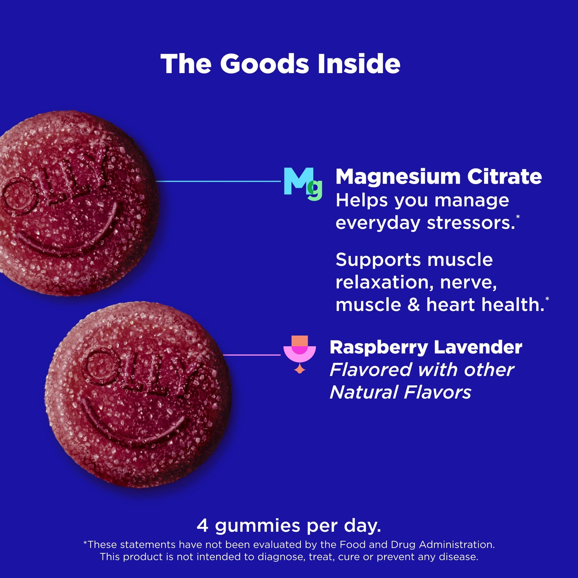 OLLY Relaxing Magnesium Gummies, Supports Muscle Relaxation*, Magnesium Citrate, Raspberry Lavender Flavor, 15 Day Supply - 60 Count - PrimeBioHealth - canada supplements