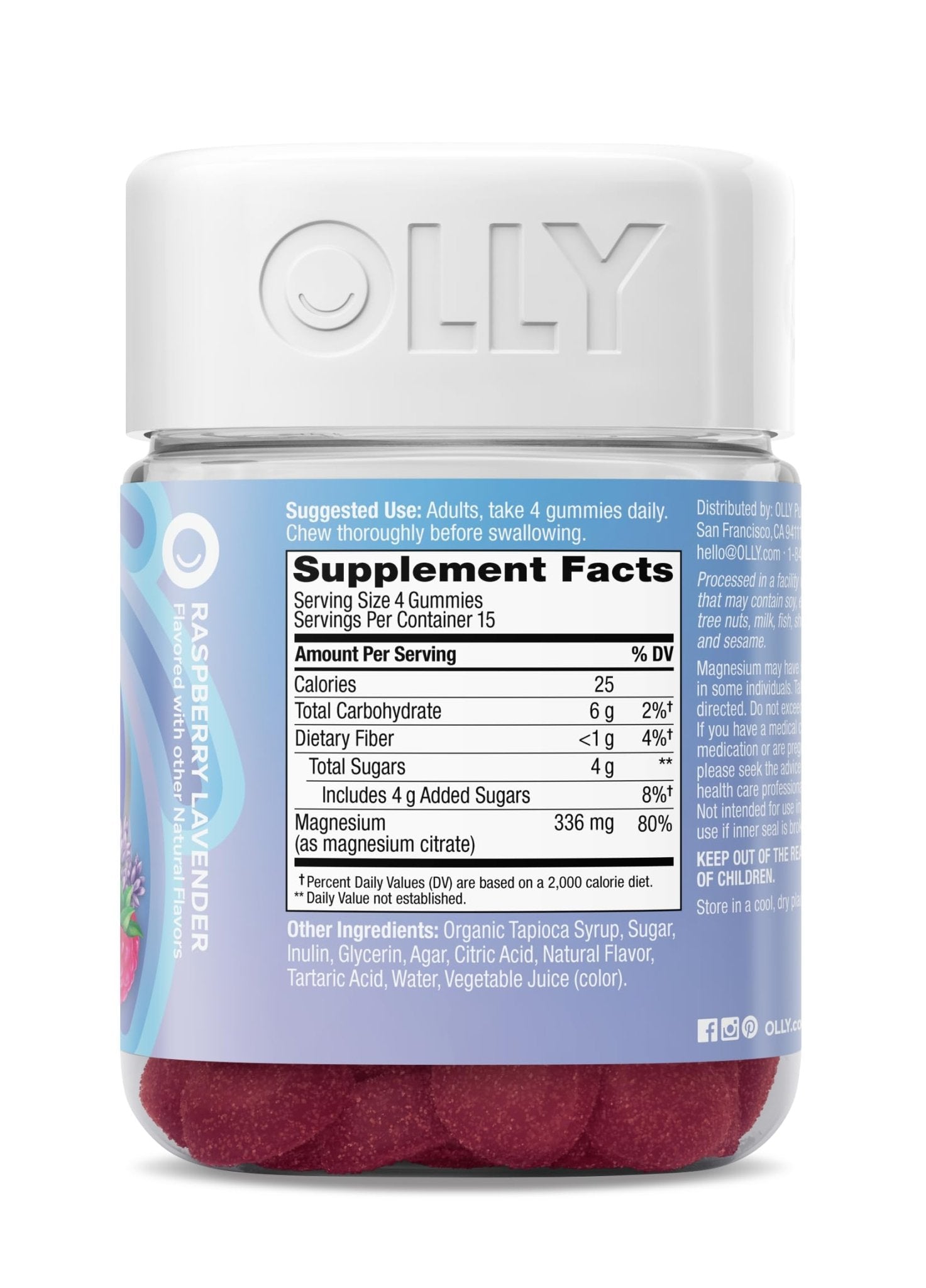 OLLY Relaxing Magnesium Gummies, Supports Muscle Relaxation*, Magnesium Citrate, Raspberry Lavender Flavor, 15 Day Supply - 60 Count - PrimeBioHealth - canada supplements