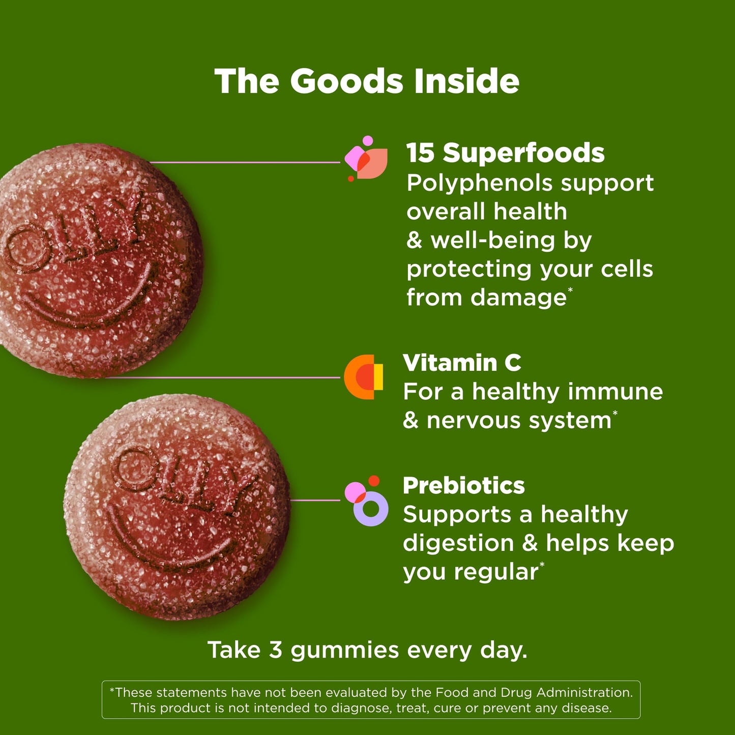 OLLY Supergood Superfoods Gummies, Supports Immune System & Digestive Health,* 15 Superfoods, Prebiotics, Vitamin C, Tropical Bliss Flavor - PrimeBioHealth - canada supplements