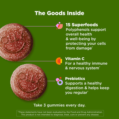OLLY Supergood Superfoods Gummies, Supports Immune System & Digestive Health,* 15 Superfoods, Prebiotics, Vitamin C, Tropical Bliss Flavor - PrimeBioHealth - canada supplements