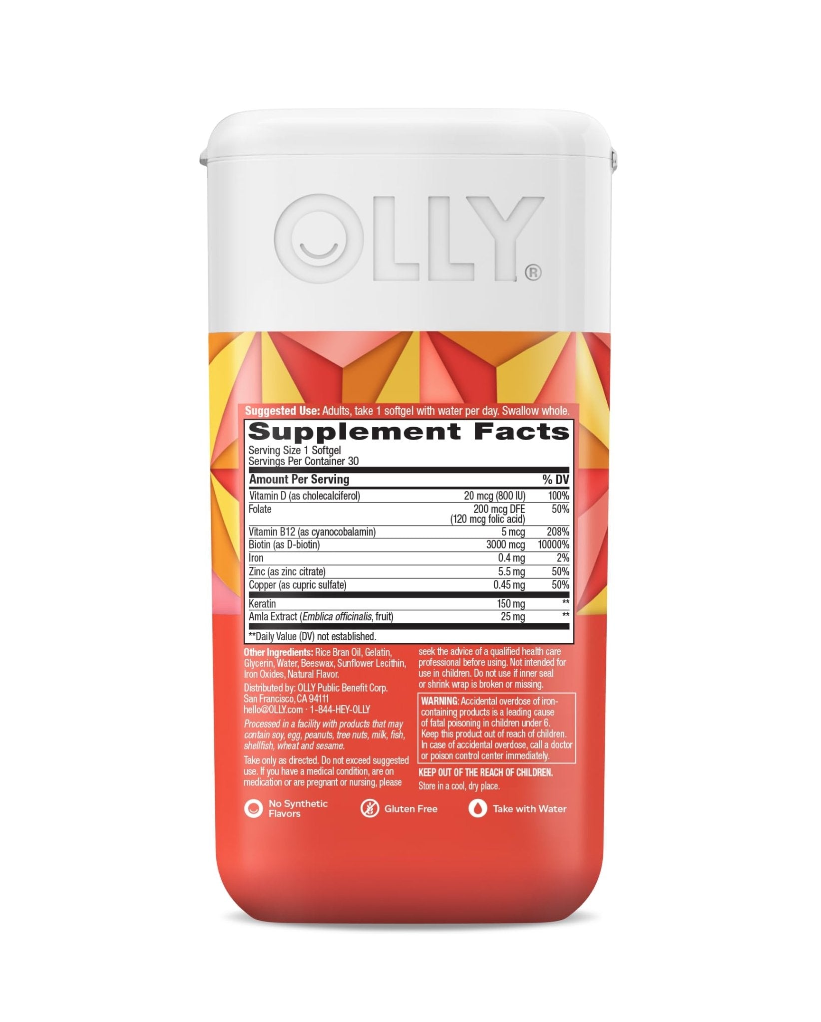 OLLY Ultra Strength Hair Softgels, Supports Hair Health, Biotin, Keratin, Vitamin D, B12, Hair Supplement, 30 Day Supply - PrimeBioHealth - canada supplements